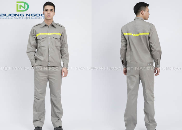 Quần áo bảo hộ màu ghi sáng, có dây phản quang